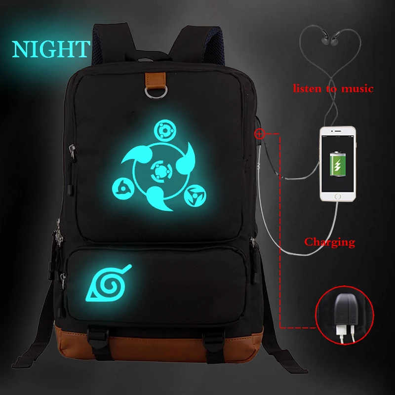 Светящийся вместительный рюкзак унисекс школьные ранцы Наруто дорожная сумка
