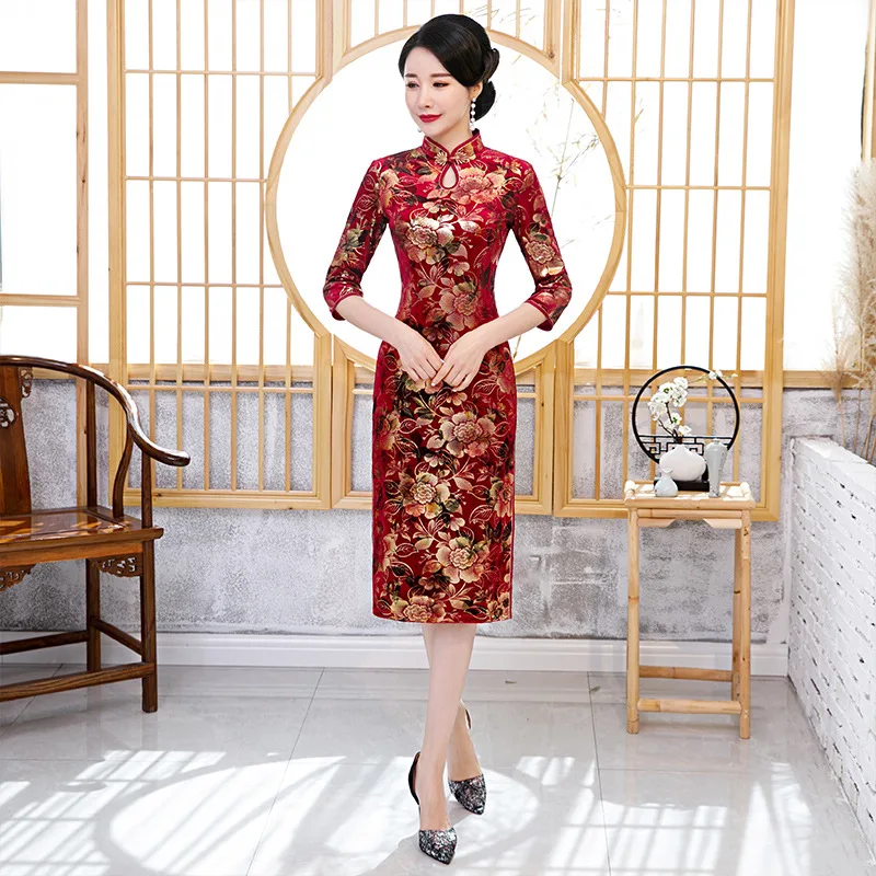 FZSLCYIYI Золотое бархатное вечернее платье для вечеринки в китайском стиле женское