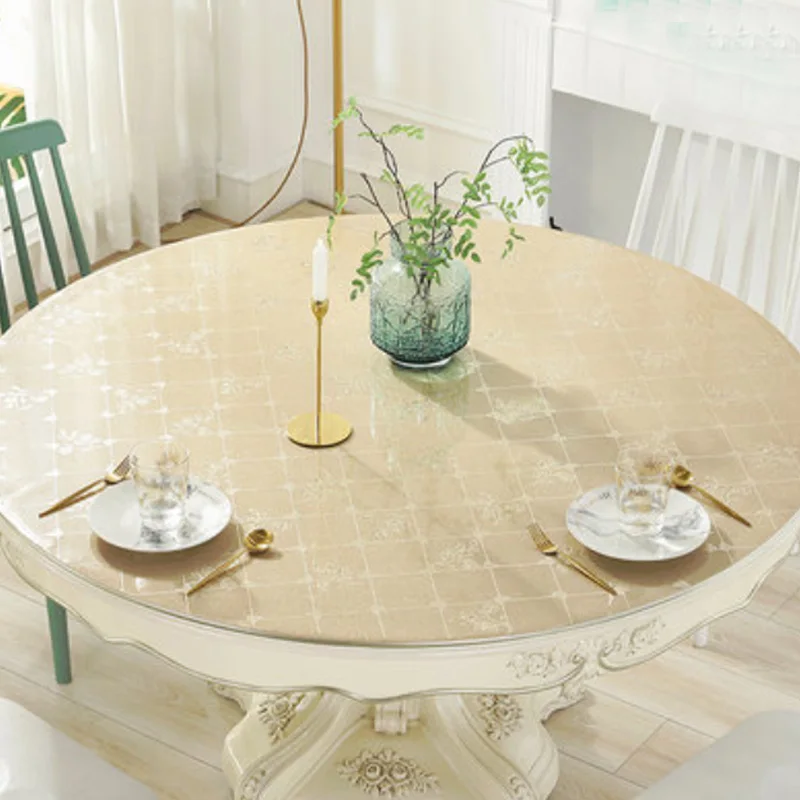 Plaid flower Туманная скатерть из ПВХ, водонепроницаемая круглая скатерть, коврик для обеденного стола, Защитная мягкая скатерть для рабочего стола, розовая скатерть - Цвет: Plaid flower