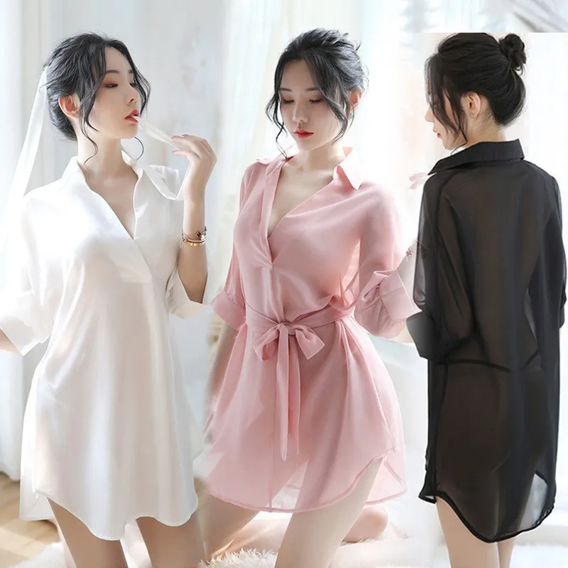 Women Silk Satin Short Night Robe Solid Kimono Robe Sexy Lace Lingerie Sleepwear Pajamas Nightgown Nightdress Home Clothing