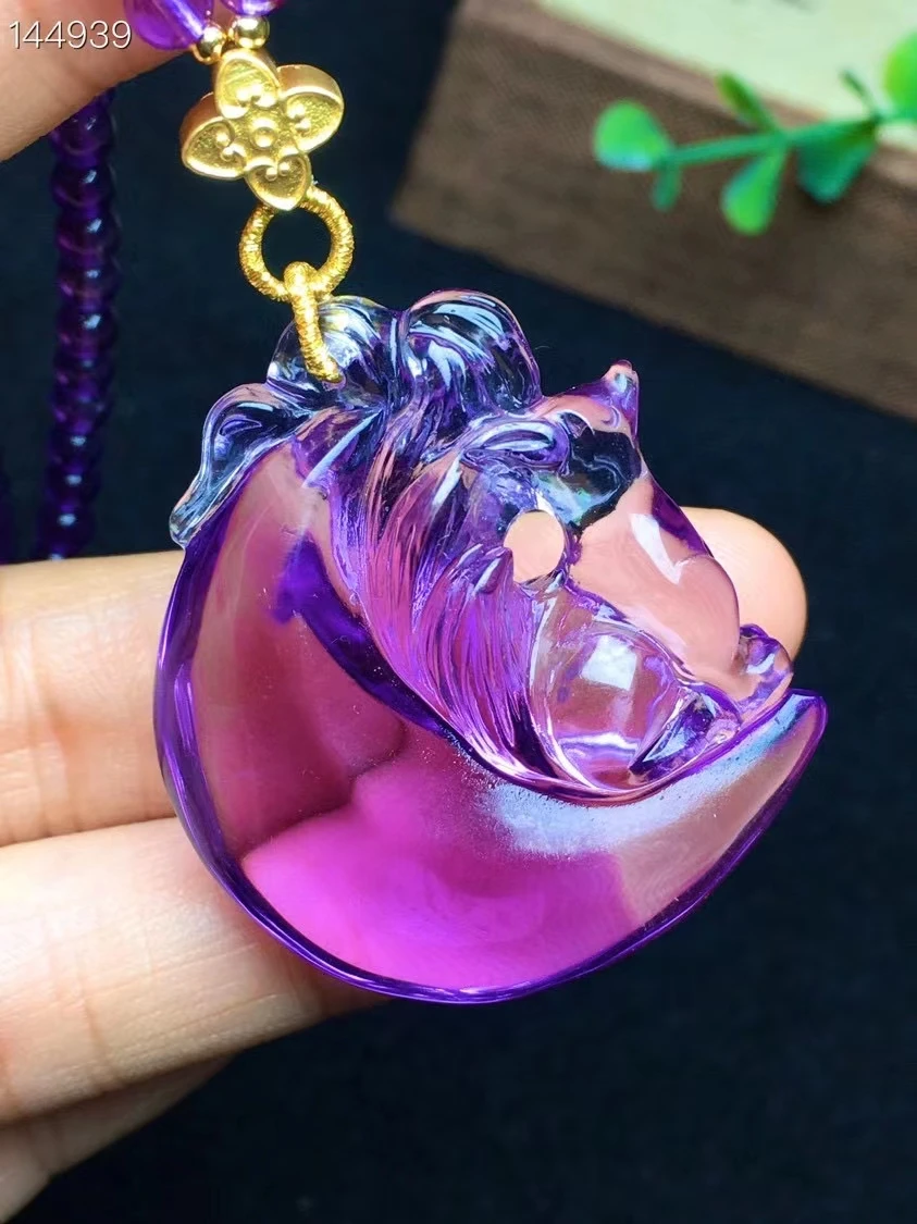 

Подвеска из натурального фиолетового аметиста, кварца, Луны, лисы 383112 мм, для женщин и мужчин, ожерелье из аметиста лисы, ювелирные изделия ...