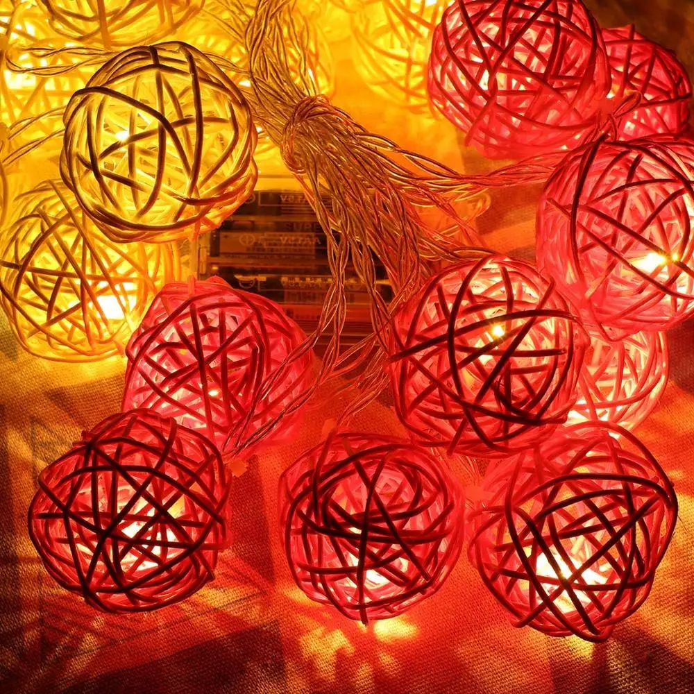 C 40 светодиодный светильник гирлянда из ротанга Декоративная на батарейках