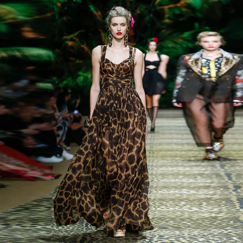 Женское леопардовое платье макси с V образным вырезом длинное пляжное