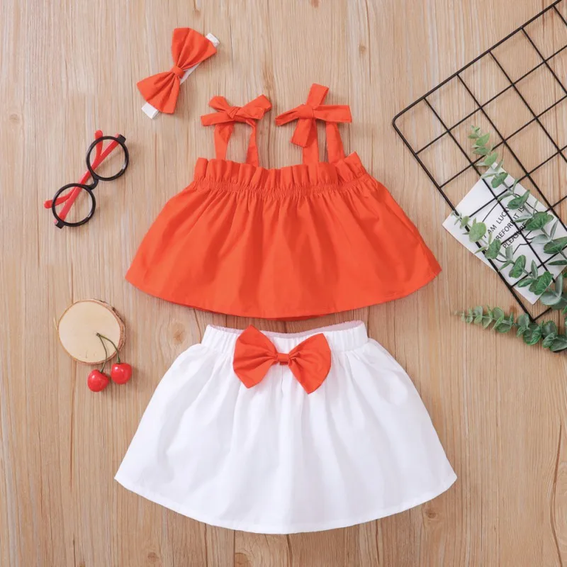 

Baby Kids Girls Clothes Sets Girls' Sling Solid Color Top + Skirt Outfits Suit
