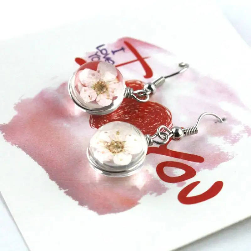 Модные Подвесные серьги из прозрачного стекла Круглые ручной работы сушеные