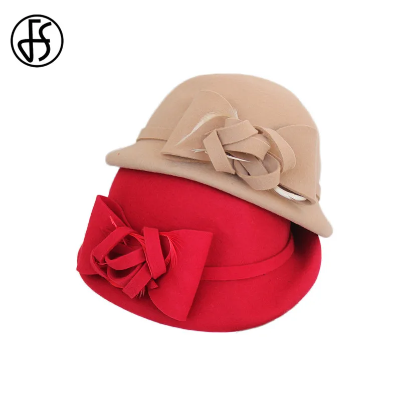 Женская шерстяная шляпка-федора FS черная или красная шляпка с вуалью цветочным