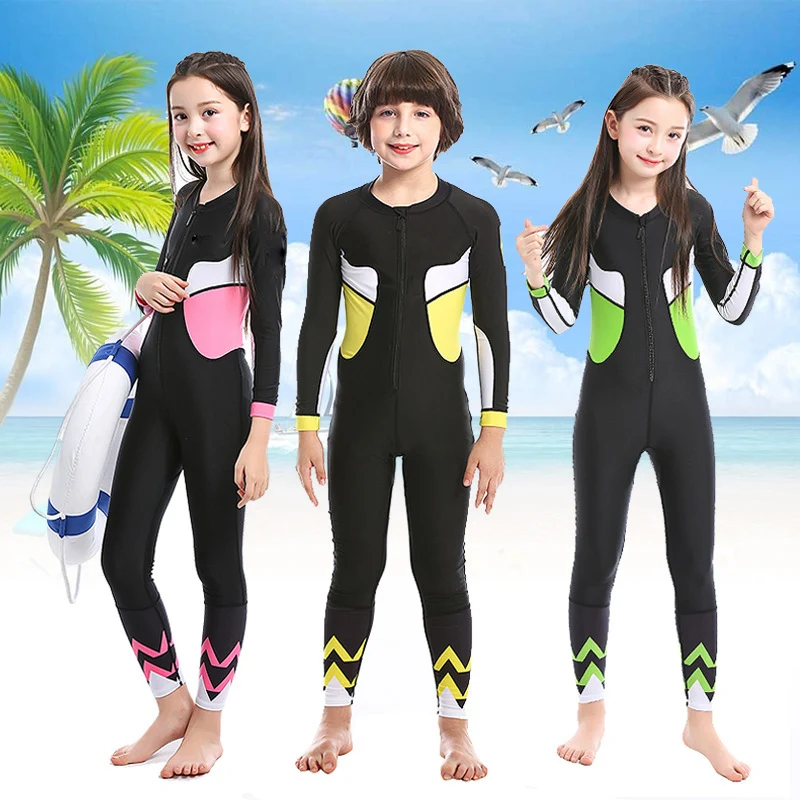 Высокий детский купальник с длинным рукавом защитой от УФ-лучей Цельный для