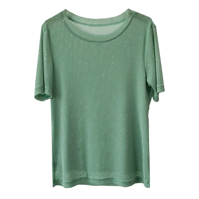 

Ladies T-shirt Lurex Short Sleeve Summer Loose Knit Pullover Clothing Casual Tee Shirt DM001