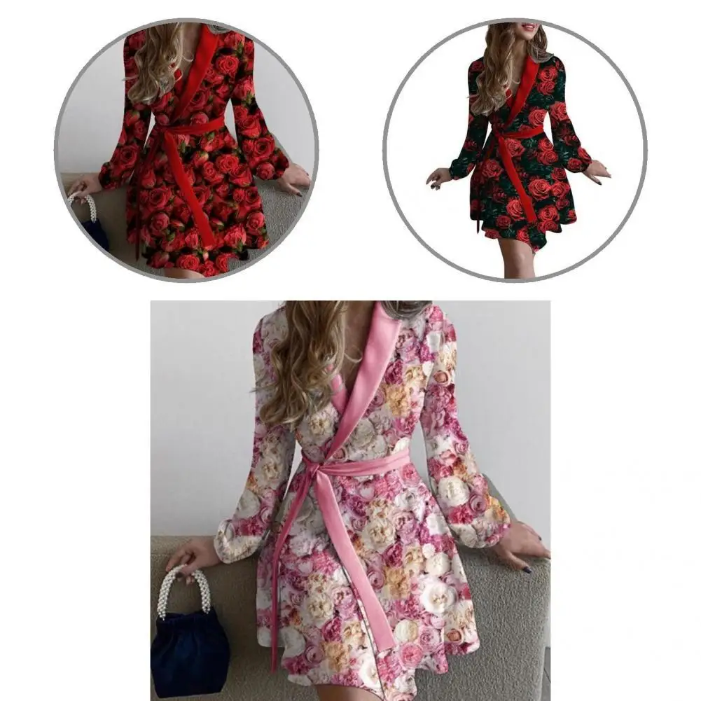 

All-Match Popular Wrap V-Neck Holiday Dress A-Line Holiday Dress Shrinkable Cuffs for Daily Wear