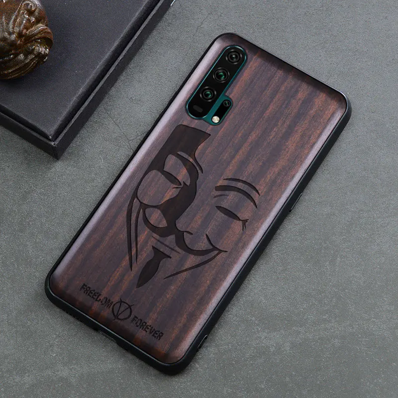 Роскошный чехол для Honor 20 Pro черный из эбенового дерева Huawei резной деревянный