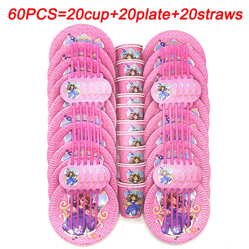 

Disney Princess Sofia Theme Tableware Set Girls Plate Cup Banners Flags Kids Birthday Party Decoration Supplies Set For 20Person