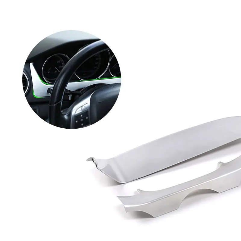 

For Mercedes Benz C Class W204 2011 2012 2013 2pcs Car Steering Wheel Instrument Dashboard Panel Matte Chrome Cover Decor