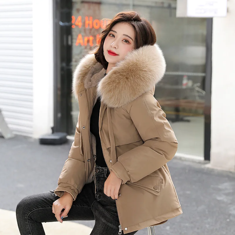 

2021 Women Cotton Padded Coat Female Loose Turnover Parkas Casual Warm Thick Down Parker Jacket Overcoat