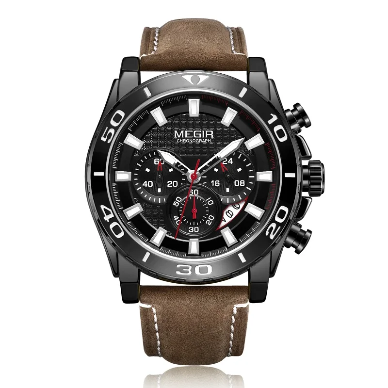 brown-opp bag Relojes MEGIR часы мужские модные спортивные кварцевые мужские часы, наручные часы лучший бренд класса люкс водонепроницаемые часы Relogio Masculino - Цвет: brown-opp bag