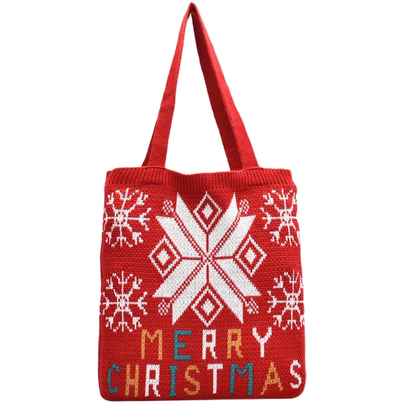 

2021 Christmas Gift Shoulder bag Cute Christmas Linen Tote Bag Lattice Side Drawstring Pocket handbag