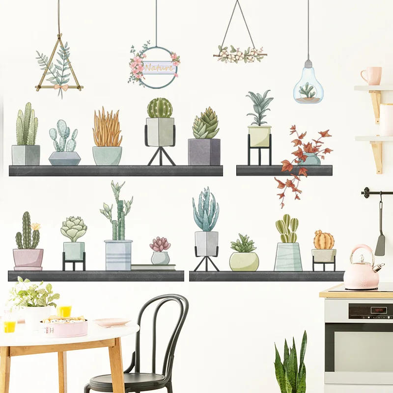 

Garden Potted Plant Bonsai Flower Wall Stickers For Home Decor Living Room Kitchen PVC DIY Wall Decals Mural Room Decoration