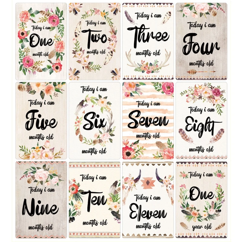 

12 Sheet Baby Milestone Cards Newborn Monthly Memorial Growth Record Photo Cards Photo Sharing Cards Infant Baby Photo Landmark