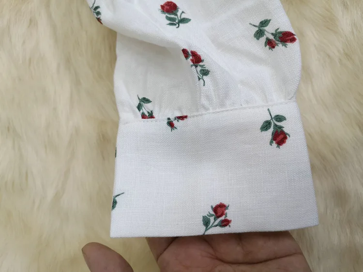 

Linen Women's Long Sleeve Shirt White Backless Floral Print Vintage Square Collar Spring Summer Female Blouse