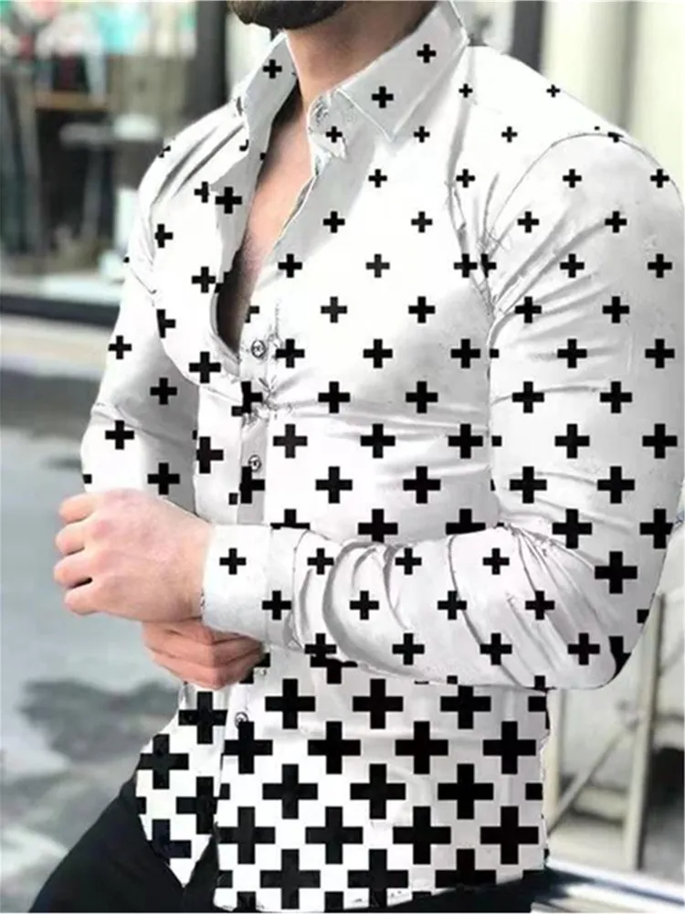 

2021New Men Fashion Shirts Turn-down Collar Buttoned Shirt Men Casual Digital Printing Long Sleeve Tops Spring Autumn Streetwear