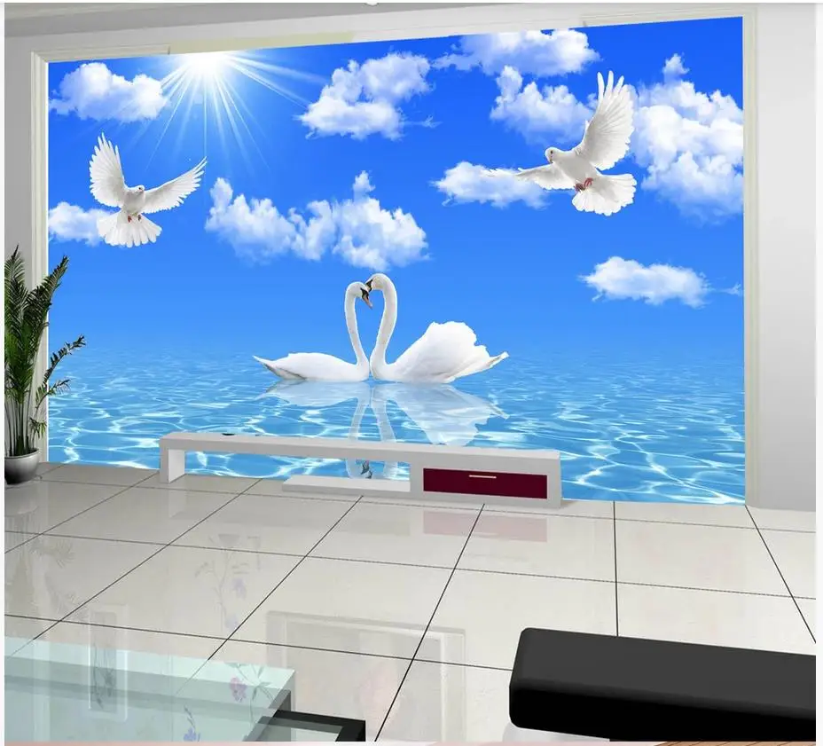 

Custom photo wallpaper 3d mural wallpaper for walls 3d Blue sky white clouds seagull seaside scenery TV background wall papers
