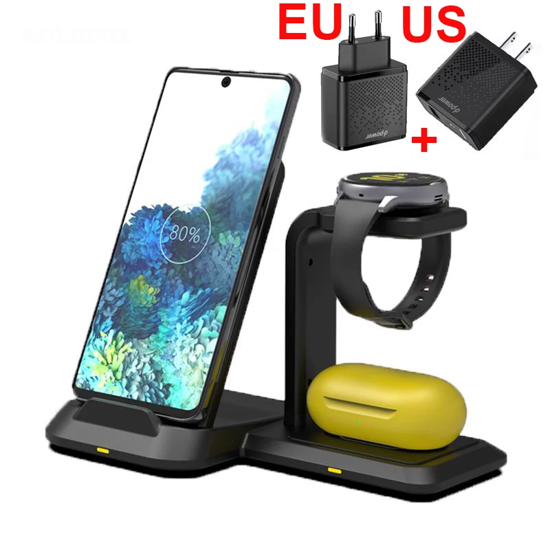 

3 in 1 Fast Wireless Charger Dock Station 10W Fast Charging For Samsung Note 20 10 9 8 S10 S9 S8 Galaxy Watch Active/Galaxy Buds