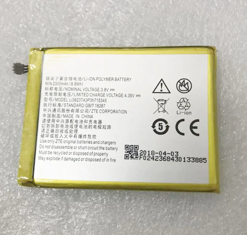 Новый оригинальный аккумулятор 3 8 В 2300 мАч для мобильного телефона ZTE Li3823T43P3h 715345