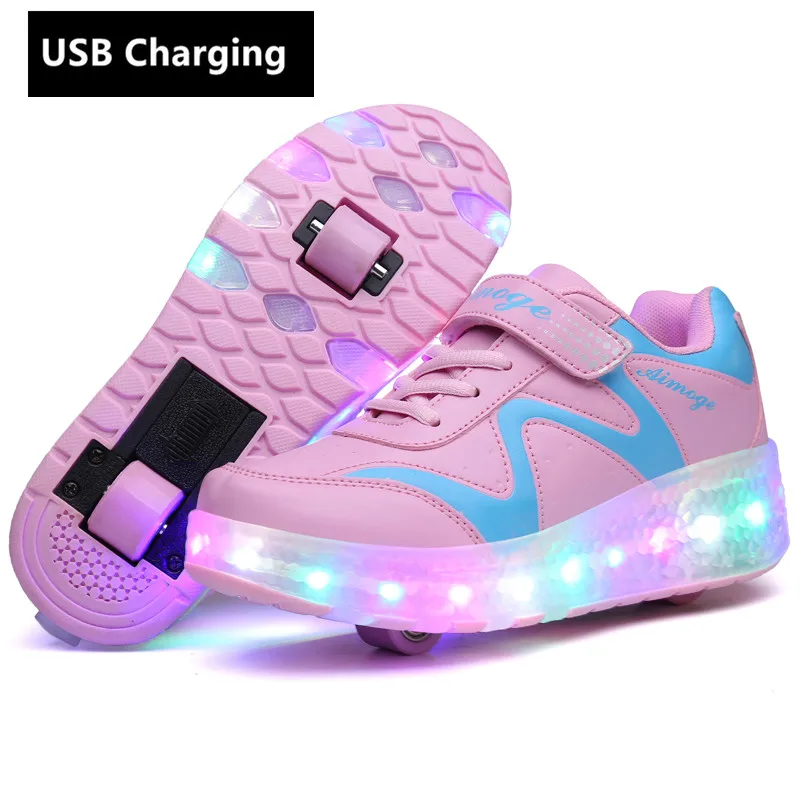 Pink 686 Один два колеса usb зарядка Мода для девочек мальчиков светодиодный светильник роликовые коньки обувь для детей Детские кроссовки с колесами два колеса - Цвет: Pink 686
