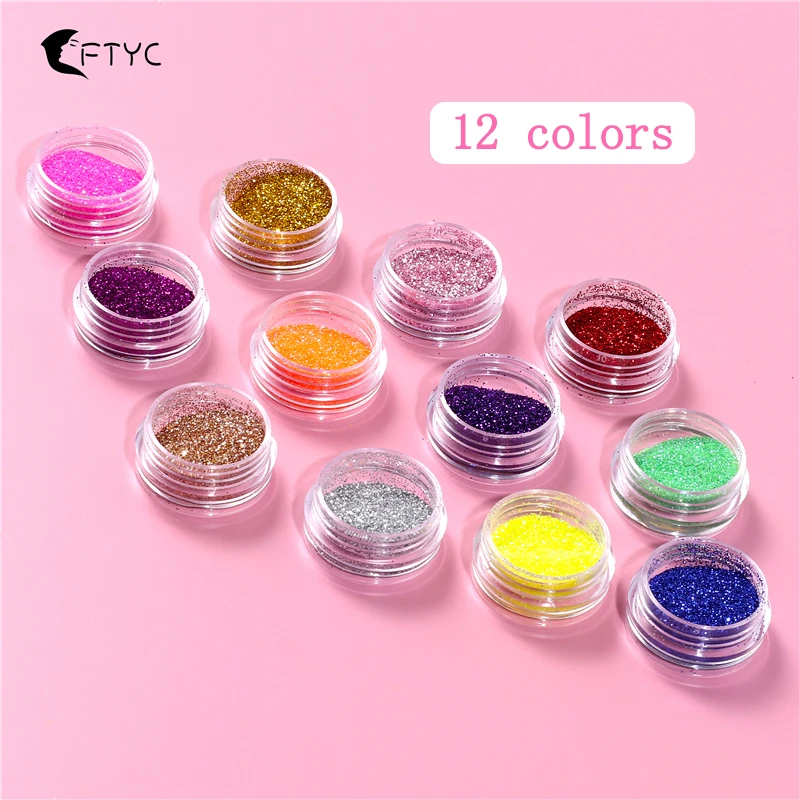 

12 Colors Glitter Powder Set Sparkly Nail Art Pigment DIY Nail Art Decoration Colorful Shiny Easy To Operate Nail Art Tool