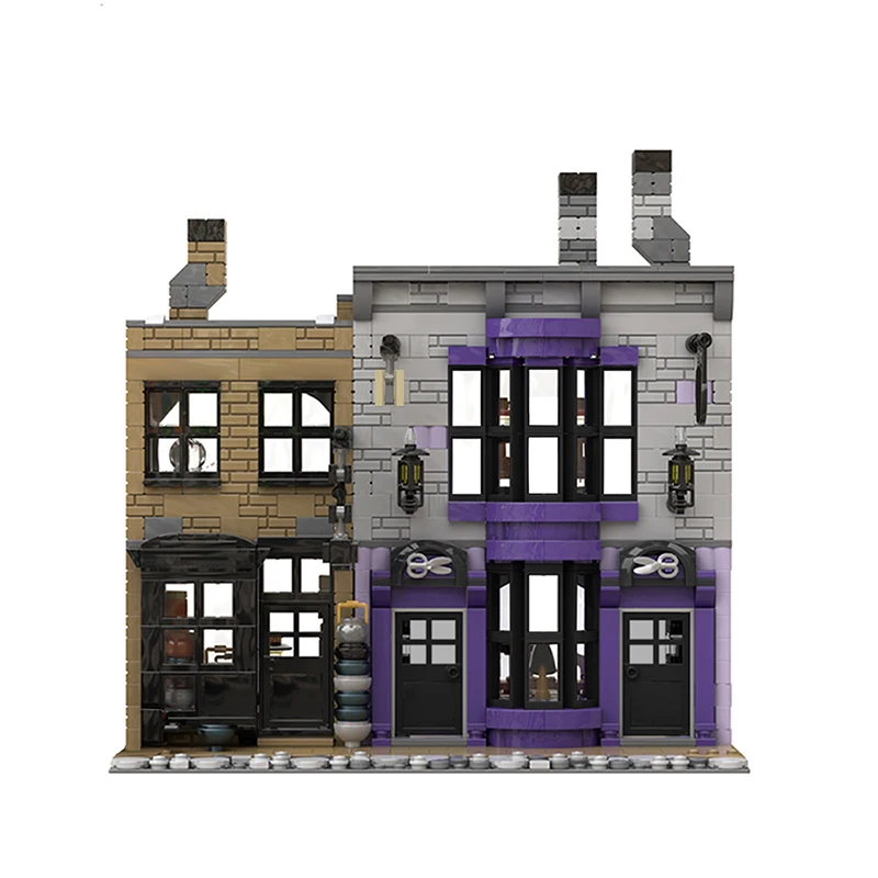 

MOC City Street View Madame Malkins Potage's Cauldron Shop Architecture Alley House Building Blocks Bricks MOC-53216 Kid Toy