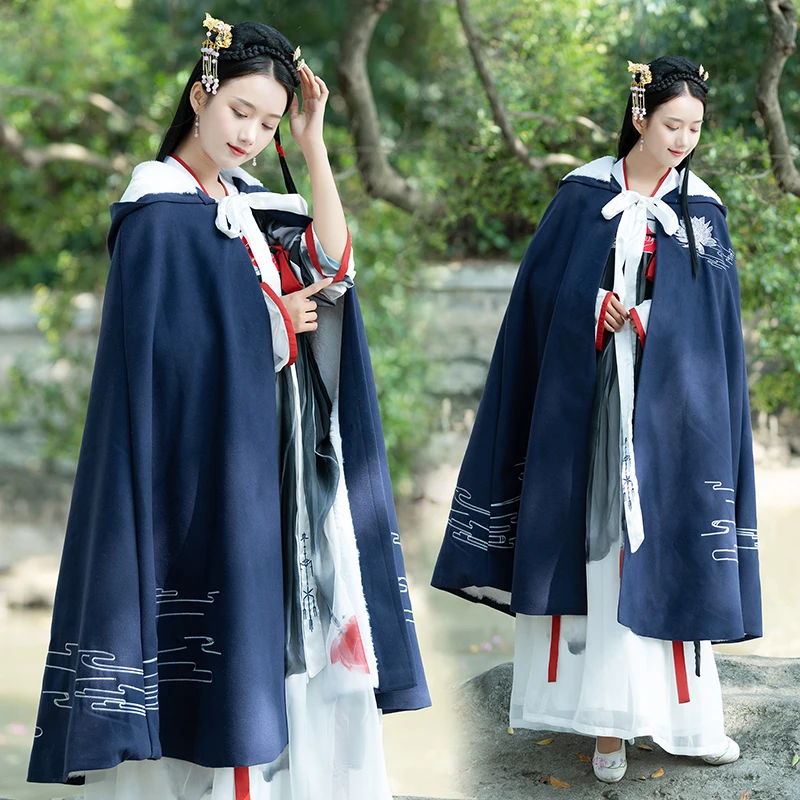 Новинка Женское пальто Hanfu Китайская традиционная синяя мантия Древний