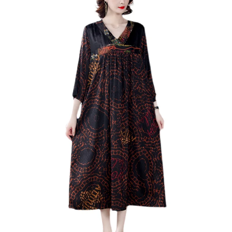 

COIGARSAM 4XL Plus Size Vintage Women Long dress New Spring Dresses Design And Color 8089