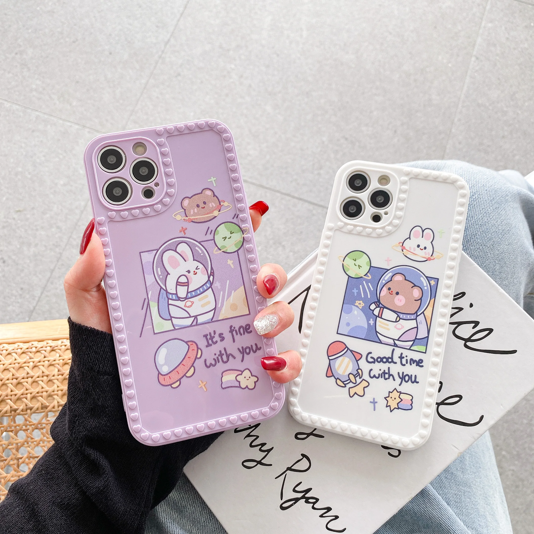 

3D Cute Case For iPhone 12 11 Pro 7 8 6S 6 Plus XR X XS Max 12 Mini Silicon Case Cartoon Space Bunny Bear Cover Soft Funda Cuque