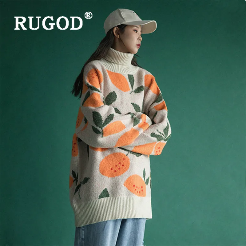 Женский свитер с высоким воротником RUGOD зимний трикотажный пуловер фруктовым