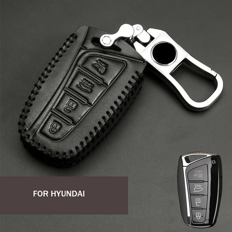 

1X Genuine Leather Car Smart Remote Key Fob Case Cover Holder For Hyundai Santa Fe Sonata Elantra Grand Azera Stying Accessories
