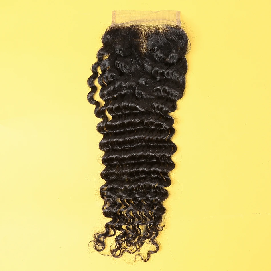 4x4 кружева Закрытие 100% человеческие волосы закрытие глубокая волна бразильские