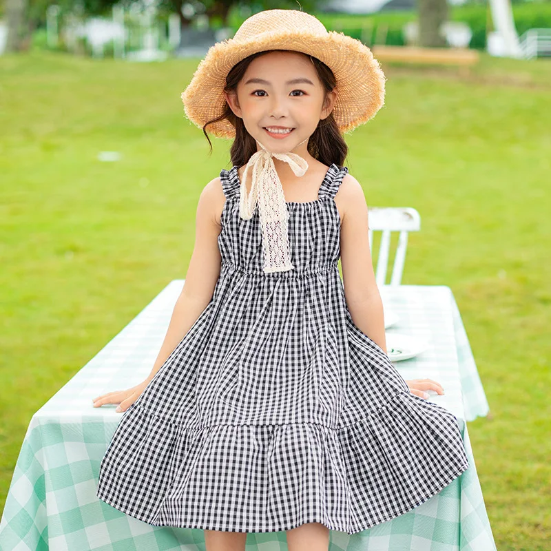 

3-16Years Casual Summer Girls Sundress Children Girls Princess Dress Kids Baby Party Wedding Pageant Plaid Dresses Clothes CL267