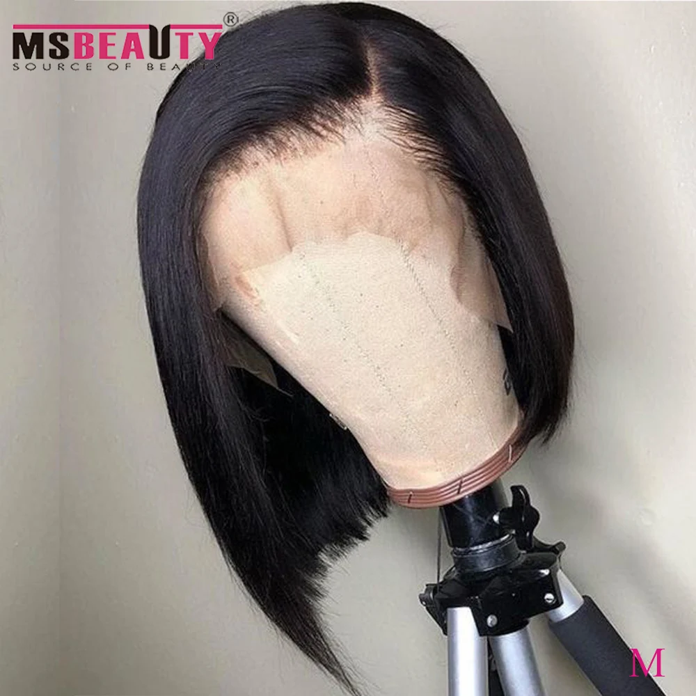 13*4 Short Bob Lace Front Wigs Pre Plucked With Baby Hair Indian Remy Straight Human Hair Wigs For Black Women Natural Black