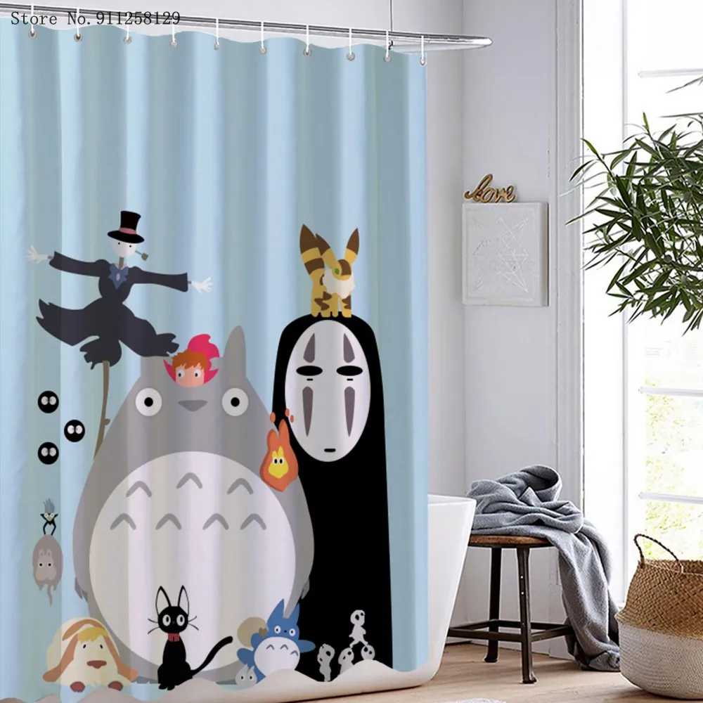 

Spirited Away Shower Curtains 3D Print Totoro Howl's Moving Castle Bathroom Curtain Fabric Polyester For Kids Shower Curtain