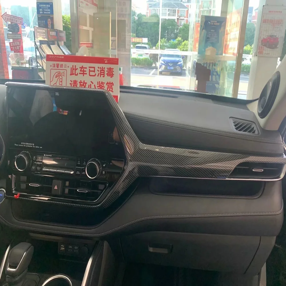 

Для Toyota Highlander 2021 2022 ABS из углеродного волокна внутренняя панель управления автомобиля Отделка приборной панели украшение крышки полосы отд...