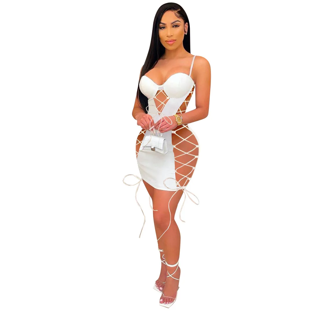 

PinePear Sexy Cut Out Lace Up Bodycon Bandage Mini Dress Women White Festival Clothing Streetwear Party Club Dresses Wholesale