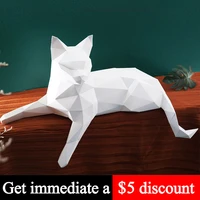 white cat animal decor home origami decoration paper modellow poly 3d papercraft arthandmade diy teens adult craft toy rty209