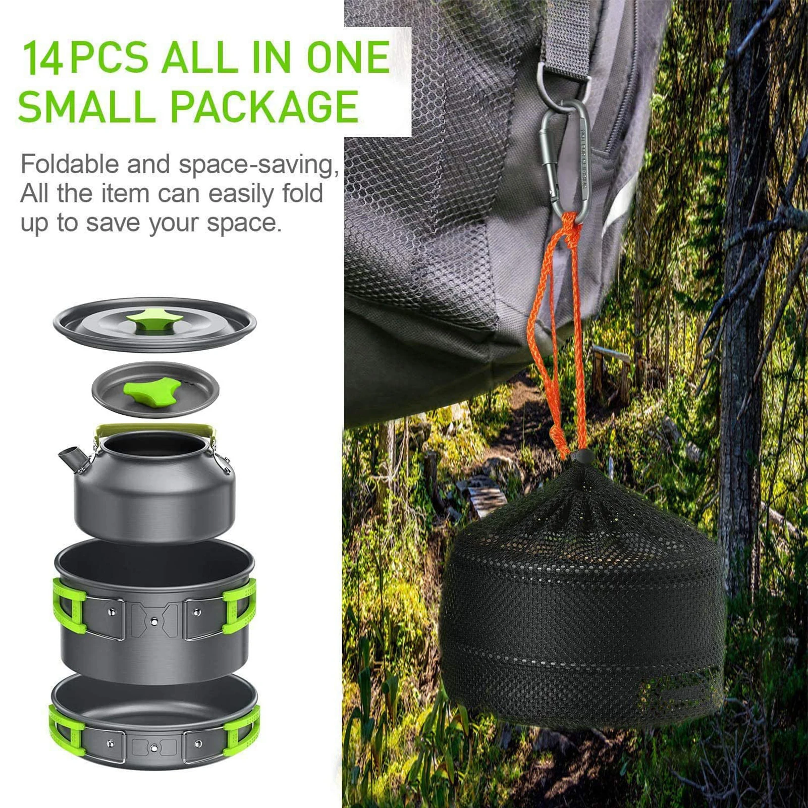 

Outdoor Camping Hiking Cookware Backpacking Cooking Picnic Bowl Pot Set Stainless Steel Cook Set Camping Equipment