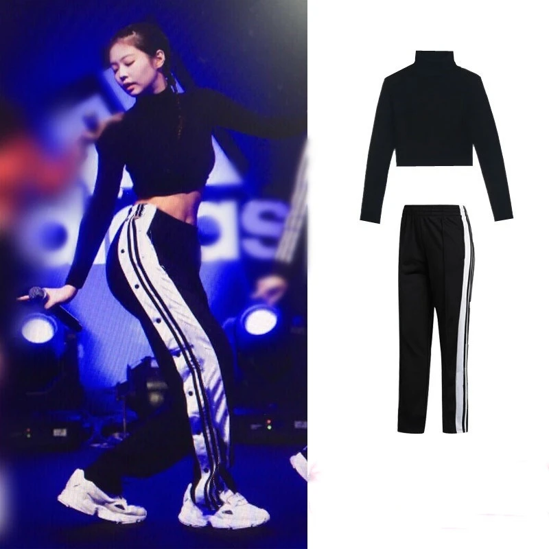 Брюки женские с завышенной талией kpop повседневные Широкие штаны разрезом