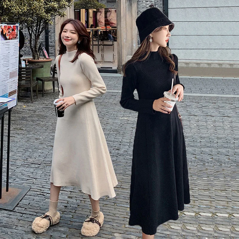 

Autumn Knitted Casual Women Sweater Pullover Dress Warm O-neck Plus Size Elegant Tunic Dresses Female Winter Woman Jerseys