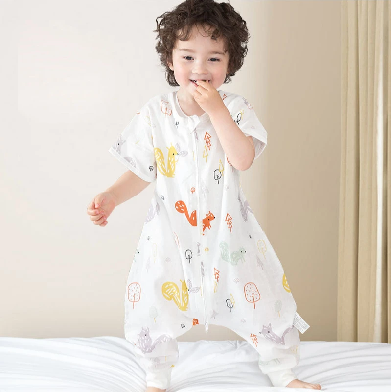 

Baby sleeping bag summer thin cartoon cotton baby gauze sleeping bag split leg children’s air-conditioned room anti-kick quilt