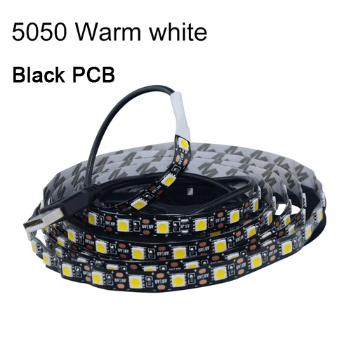Питание от USB 5 в RGB Светодиодная лента светильник 60 светодиодный s/m 5050SMD USB светильник IP33 IP65 водонепроницаемая лента для ТВ PC Backgroud светильник ing - Испускаемый цвет: Black PCB Warm
