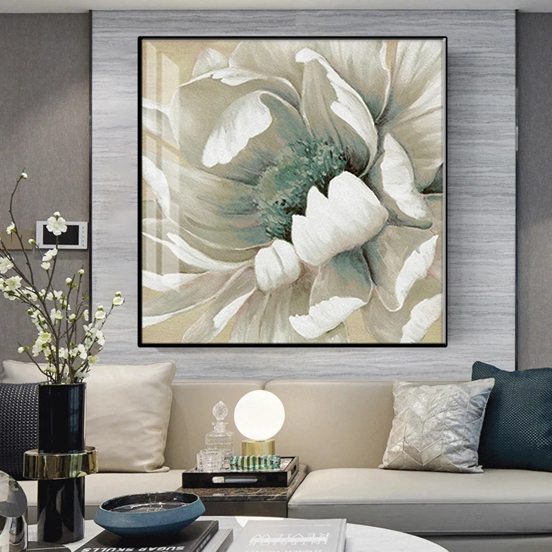

Modern abstract big white flower canvas painting print poster living room corridor fashion wall art plant picture living room