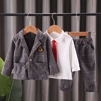 spring autumn baby boy clothes sets long sleeve tie t shirt pantscoat 3pcssets outfits suit for boys children clothes 2021