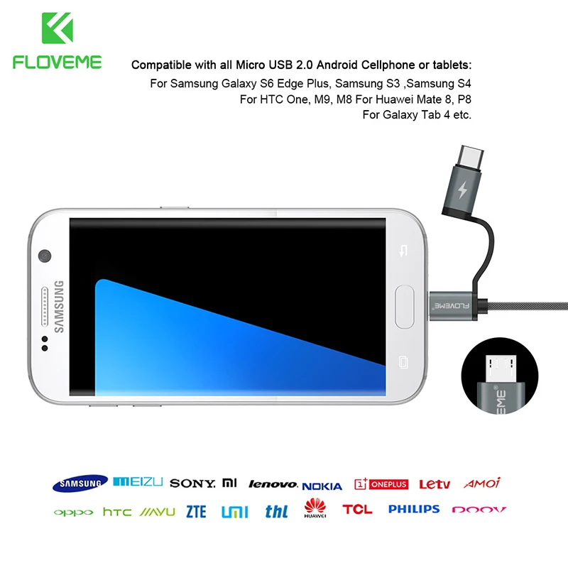 FLOVEME QC3.0 USB Type C Cable for Samsung Galaxy Note 9 S9 2.8A Micro 2 in 1 Fast Charge Redmi 7 | Мобильные телефоны и