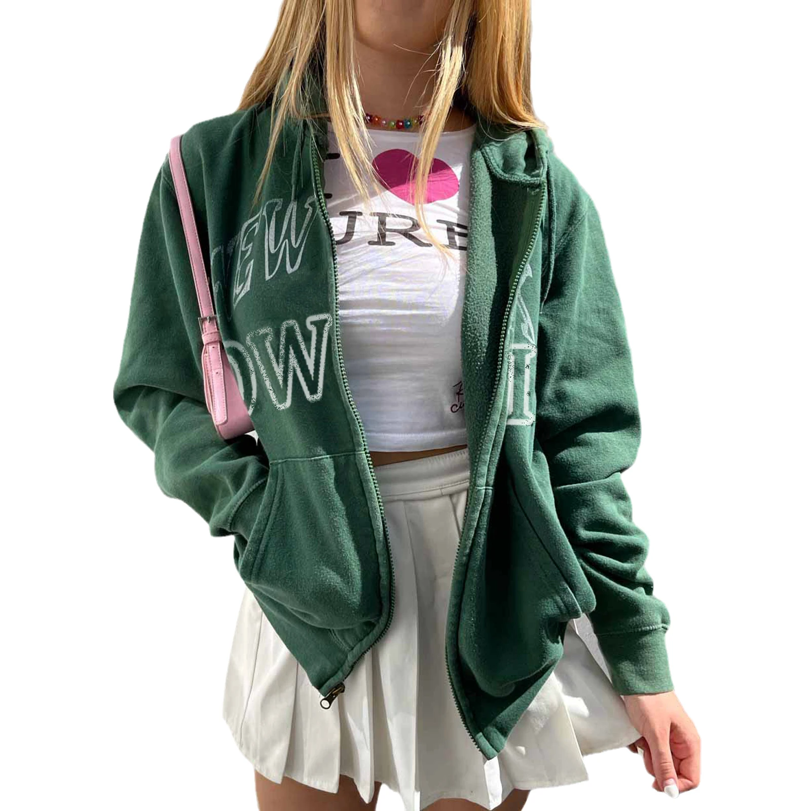 

y2k Women\u2019s Zip Up Hoodies Long Sleeve Letter Print Oversized Sweatshirts with Pockets